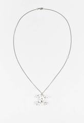 Chanel White Silver Tone Enamel Beaded Embellished 'CC' Pendant Necklace