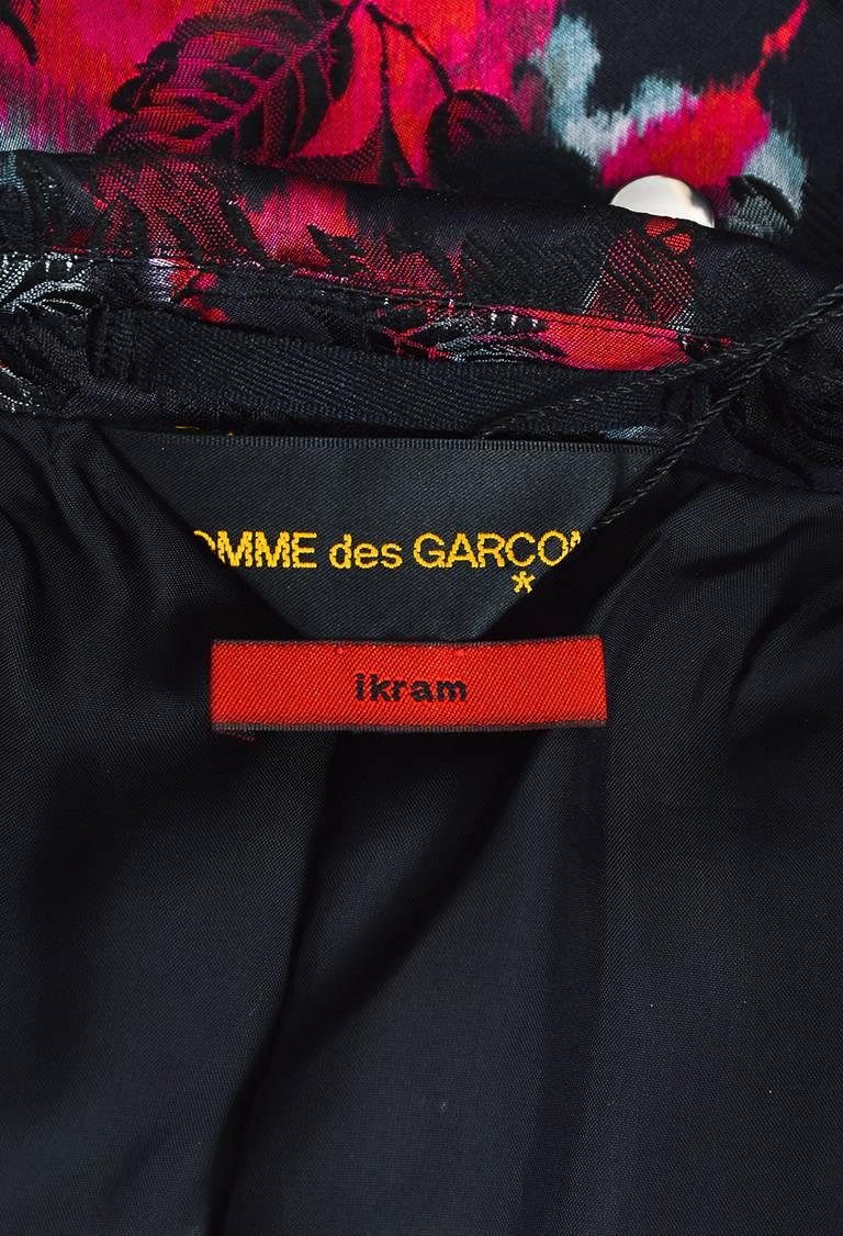 Women's Comme des Garcons Black Red Floral Jacquard Velvet Paneled Button Up Long Jacket For Sale