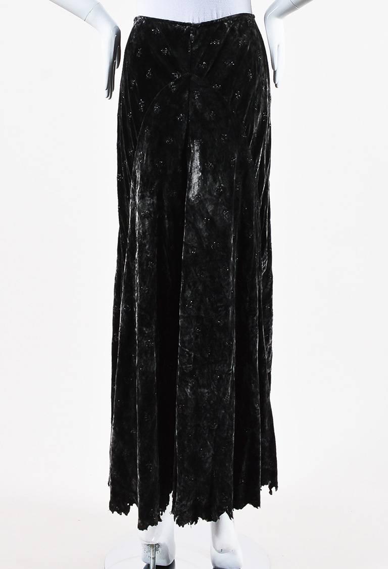 Comme des Garcons Gray Velvet Embroidered Maxi Skirt SZ M In Excellent Condition For Sale In Chicago, IL
