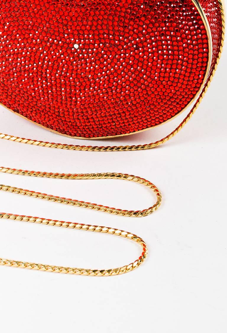 Judith Leiber Red Gold Tone Crystal Embellished Heart Minaudiere Clutch Bag For Sale 2