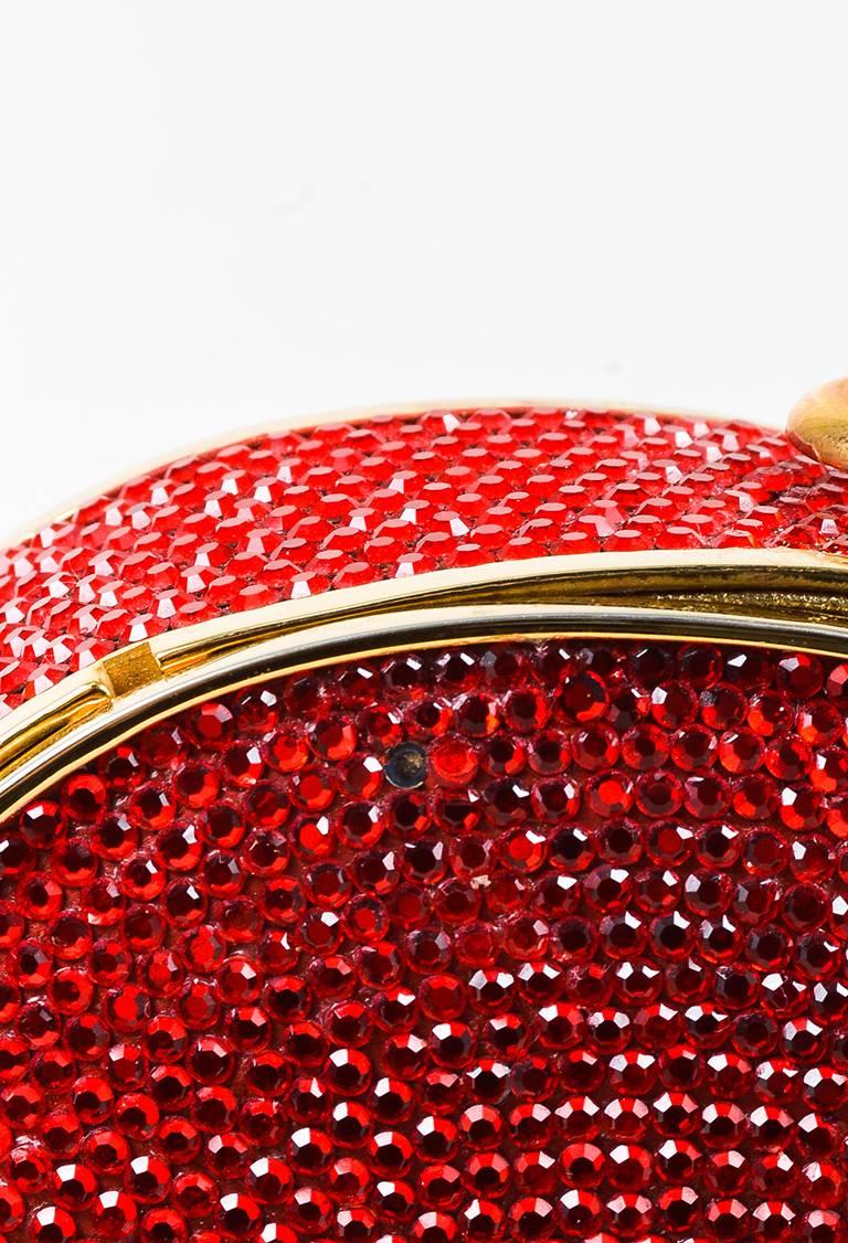 Judith Leiber Red Gold Tone Crystal Embellished Heart Minaudiere Clutch Bag For Sale 1