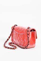 Chanel Coral Pink Velvet & Leather Quilted Crossbody "Classic New Mini" Bag