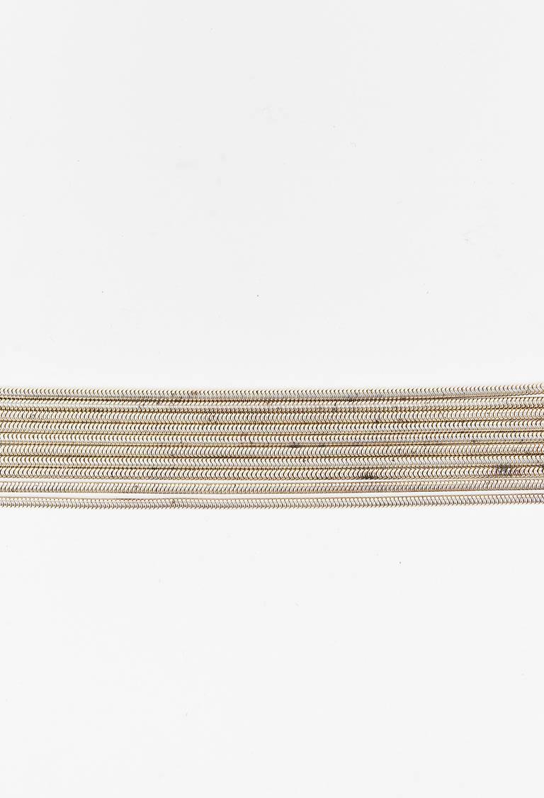 Color: Silver,
Made In: Italy
Fabric Content: Sterling Silver

Item Specifics & Details: Sterling silver construction. Multi-strand band with snake link chains. Interlocking 'GG' accent. Slide lock closure.

Total Length: 8.25"
Width: