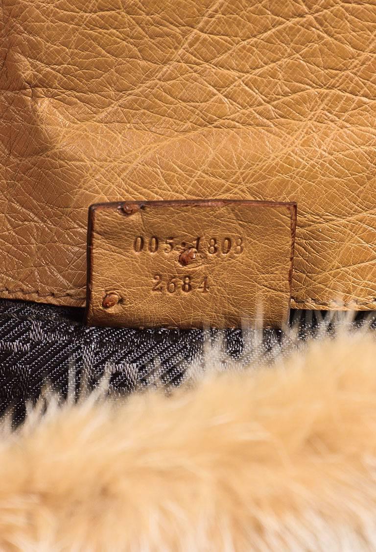 Gucci Tom Ford Tan Ostrich Leather Mink Fur Chain Strap Tiger Flap Shoulder Bag For Sale 3