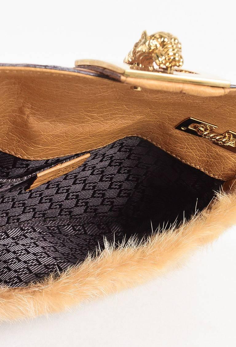 Gucci Tom Ford Tan Ostrich Leather Mink Fur Chain Strap Tiger Flap Shoulder Bag For Sale 1