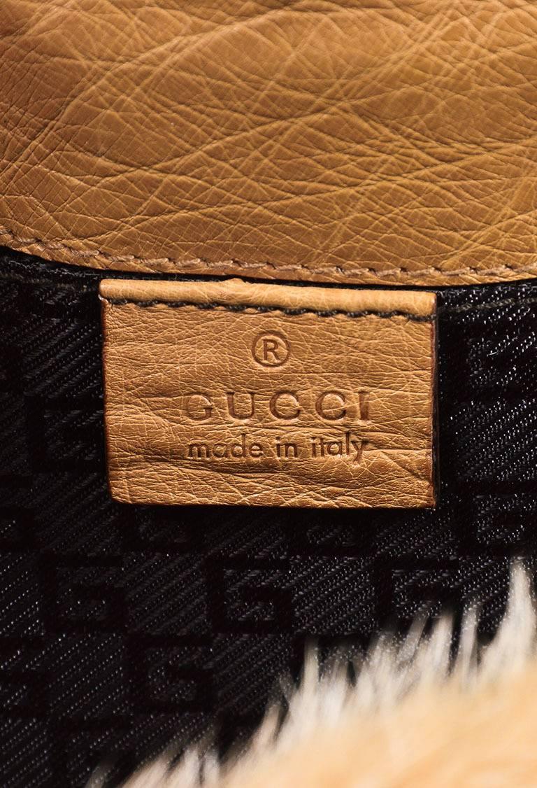 Gucci Tom Ford Tan Ostrich Leather Mink Fur Chain Strap Tiger Flap Shoulder Bag For Sale 2