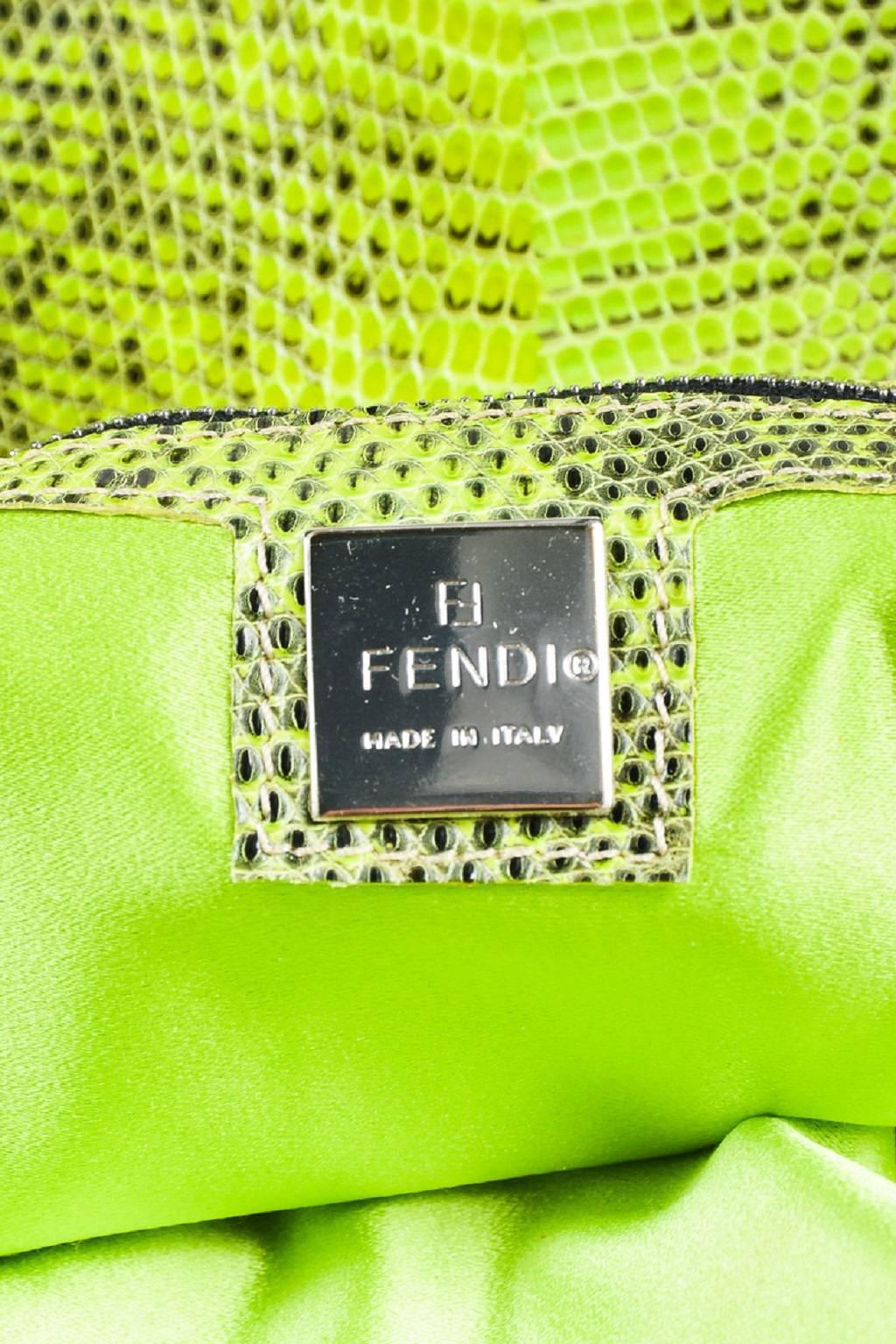 Fendi Black Green Pink Lizard Trim Embroidered Limited Edition Tote Bag For Sale 3