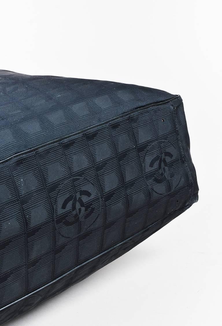 Chanel Black Nylon Leather Trim 'CC' Printed Buckled Tote Bag In Good Condition For Sale In Chicago, IL