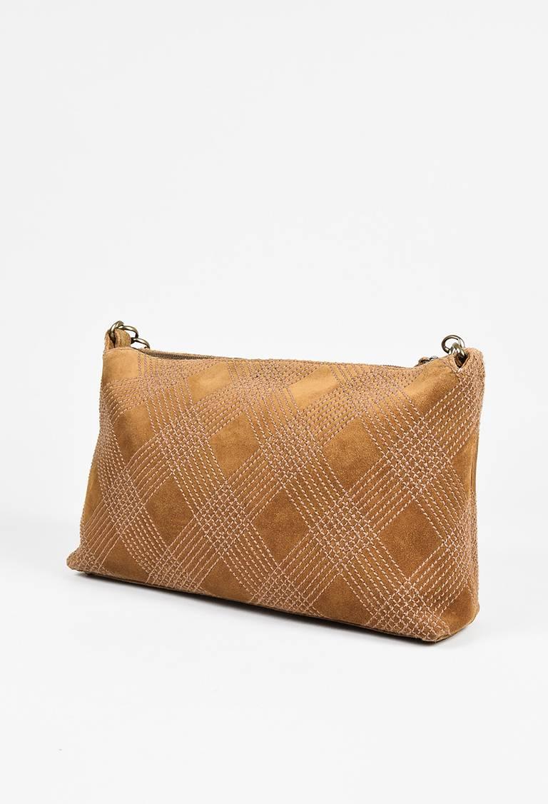 Women's or Men's Chanel Camel Brown Suede Stitched Fringe Tassel East West Bag For Sale