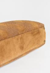 Chanel Camel Brown Suede Stitched Fringe Tassel East West Bag