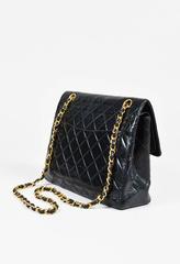 Vintage Chanel Black & Gold Tone Leather Chain Strap Quilted Double Flap Bag