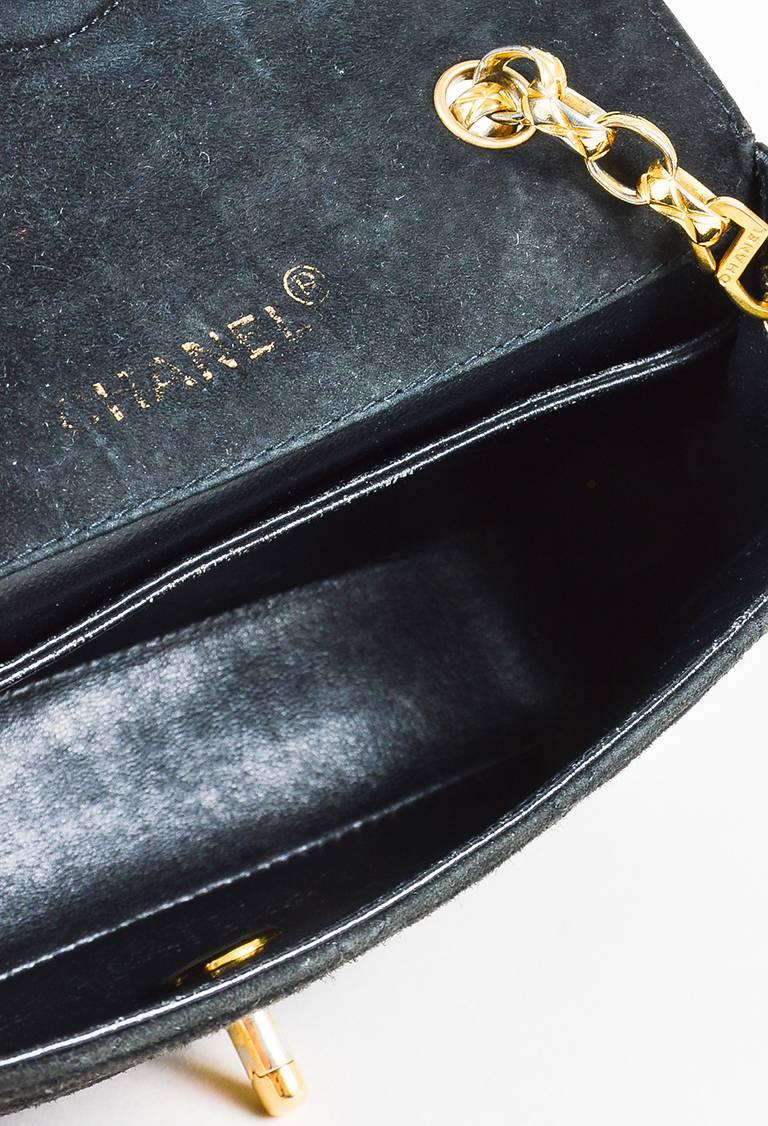 Vintage Chanel Black Quilted Suede Gold Tone Chain Link Shoulder Bag For Sale 3