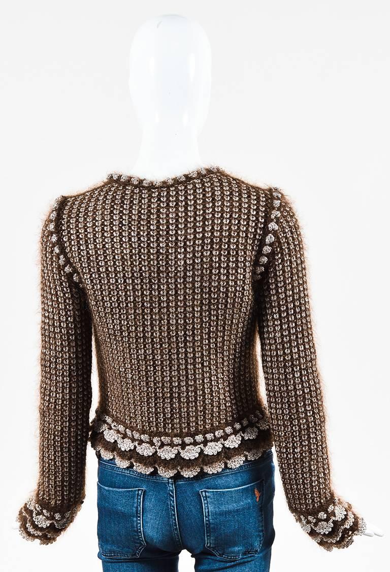 Black Chanel Autumn 2004 Brown & Metallic Silver Mohair Knit Buttoned Cardigan  For Sale