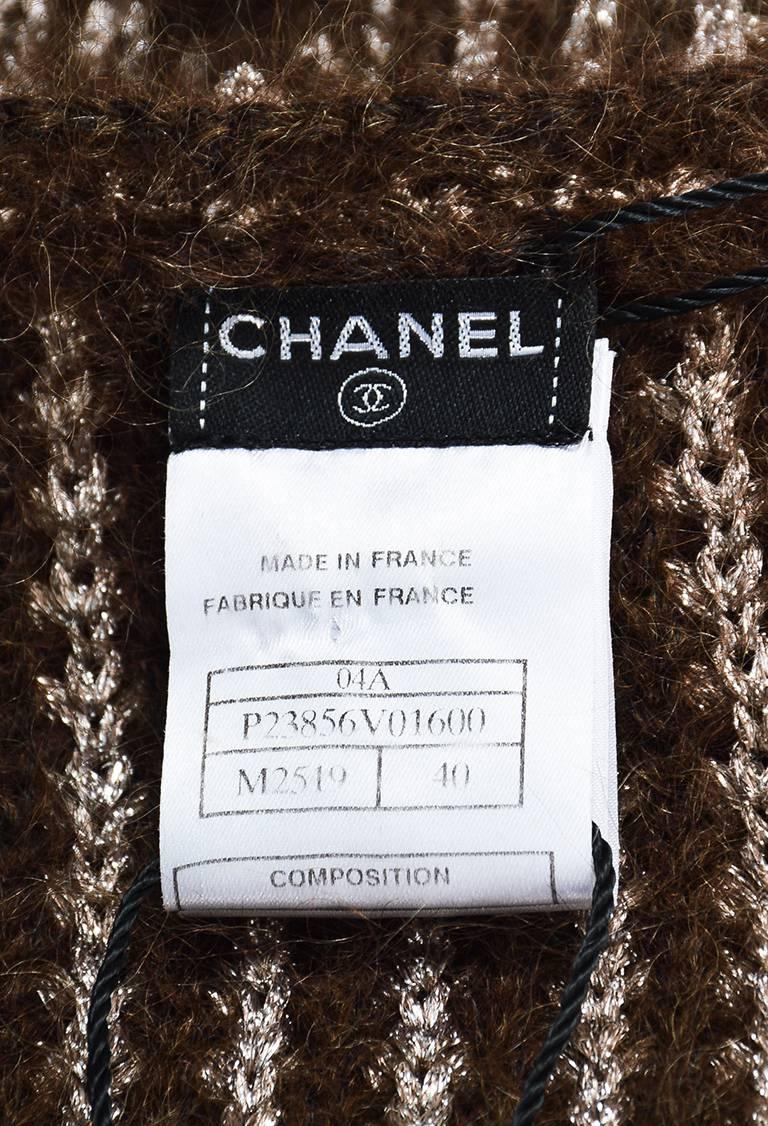 Women's Chanel Autumn 2004 Brown & Metallic Silver Mohair Knit Buttoned Cardigan  For Sale