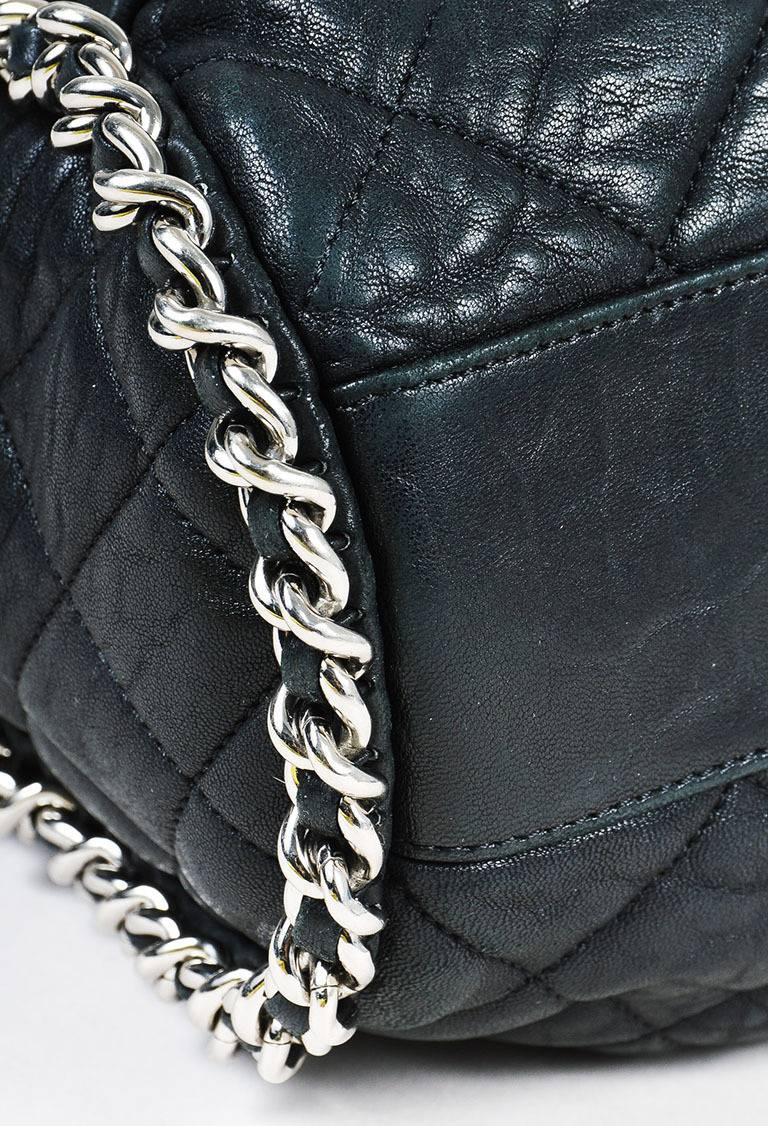 Women's or Men's Chanel Black Lambskin Leather Silver Tone 