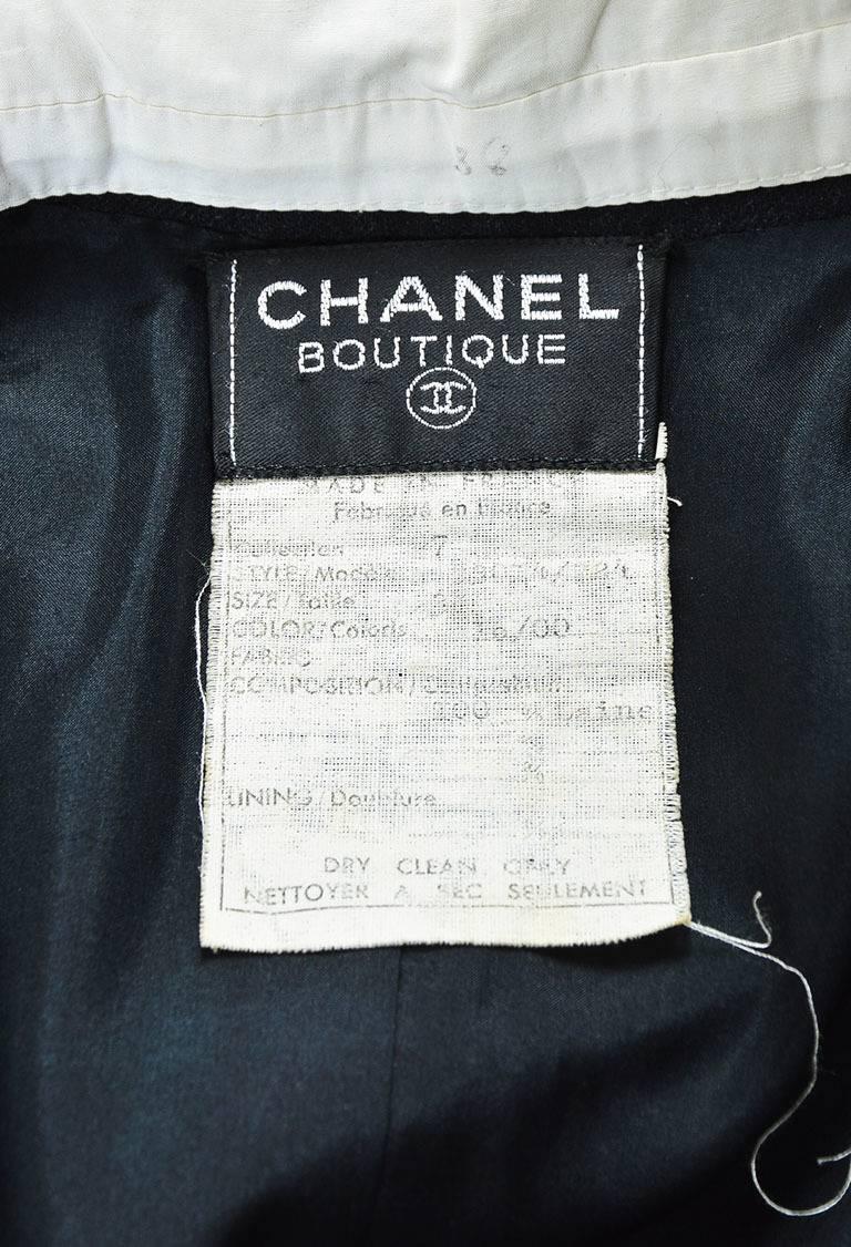 Vintage Chanel Boutique Black Gray & White Wool Clover Button Pleated Dress For Sale 1