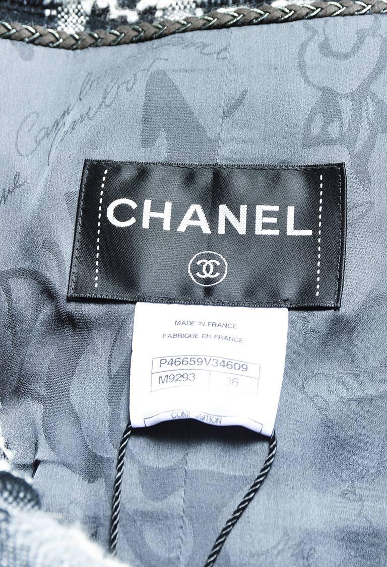 Chanel Gray Black & White Wool Woven Jacket For Sale 1