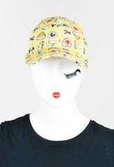 Chanel Yellow Multicolor Canvas 'COCO' Heart Print Baseball Hat