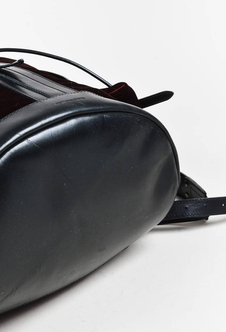 Women's or Men's Dries Van Noten NWT Burgundy Black Velvet Leather Trim Drawstring Backpack Bag For Sale