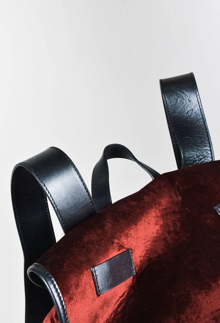 Dries Van Noten NWT Burgundy Black Velvet Leather Trim Drawstring Backpack Bag For Sale 1