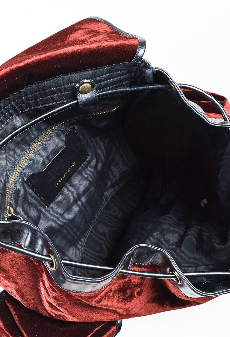 Dries Van Noten NWT Burgundy Black Velvet Leather Trim Drawstring Backpack Bag For Sale 2