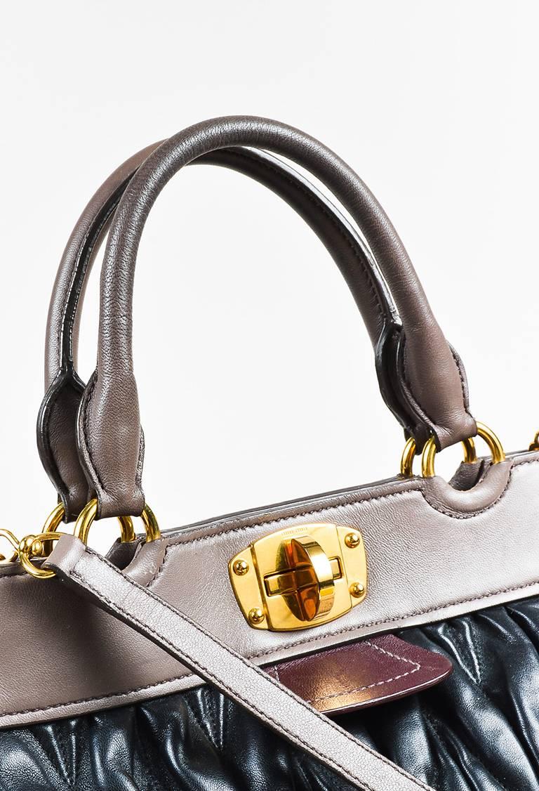 Women's Miu Miu Black Taupe Matelasse Leather Gold Tone Satchel Bag For Sale