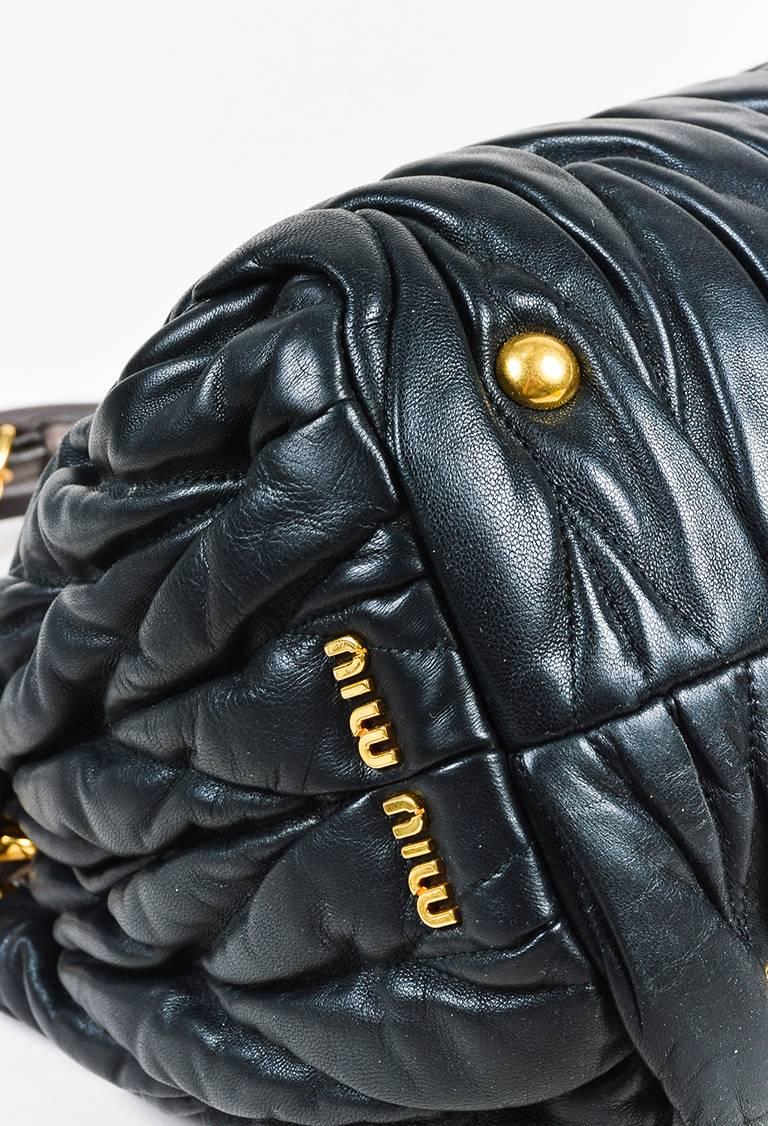 Miu Miu Black Taupe Matelasse Leather Gold Tone Satchel Bag For Sale 2