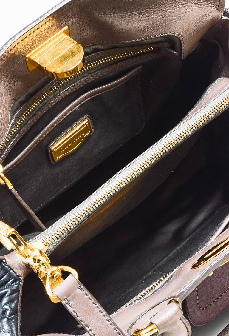 Miu Miu Black Taupe Matelasse Leather Gold Tone Satchel Bag For Sale 3