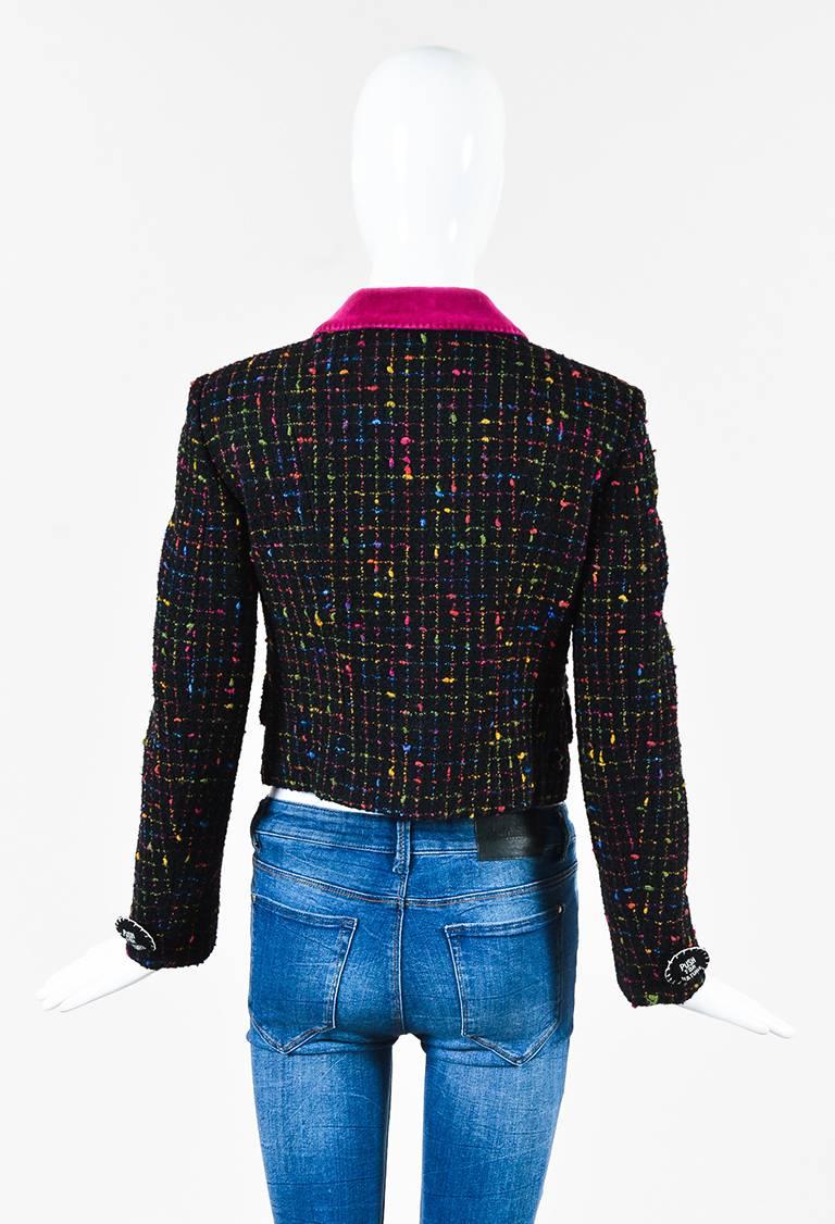 Moschino Cheap and Chic Black Multicolor Virgin Wool Tweed Boucle Jacket SZ 6 In Excellent Condition For Sale In Chicago, IL
