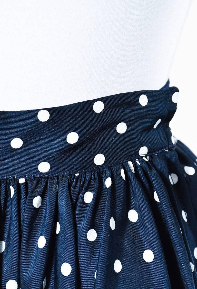 Vintage Valentino Night Blue & White Polka Dot Full Midi Skirt SZ 6 In Good Condition For Sale In Chicago, IL