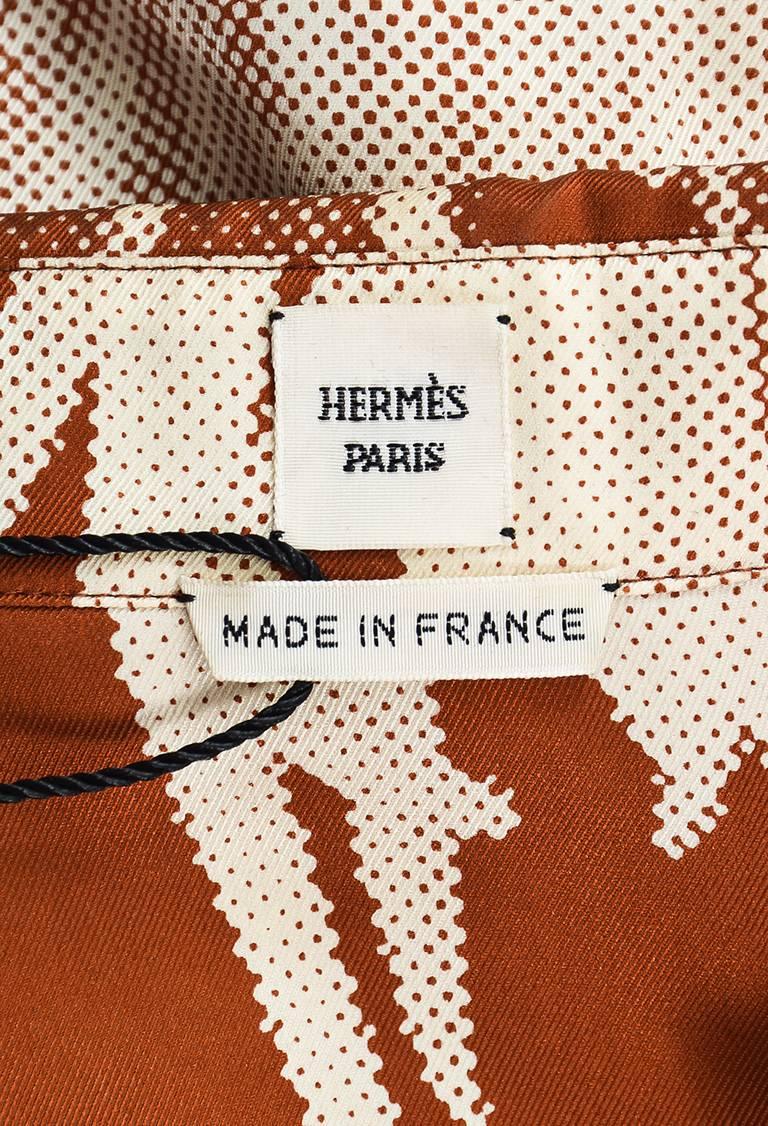 Women's or Men's Hermes Vintage Orange Silk Printed Button Up Blouse