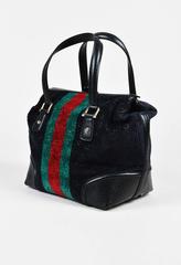 Gucci Black Multicolor Velvet Leather Horsebit Print "Treasure" Boston Bag
