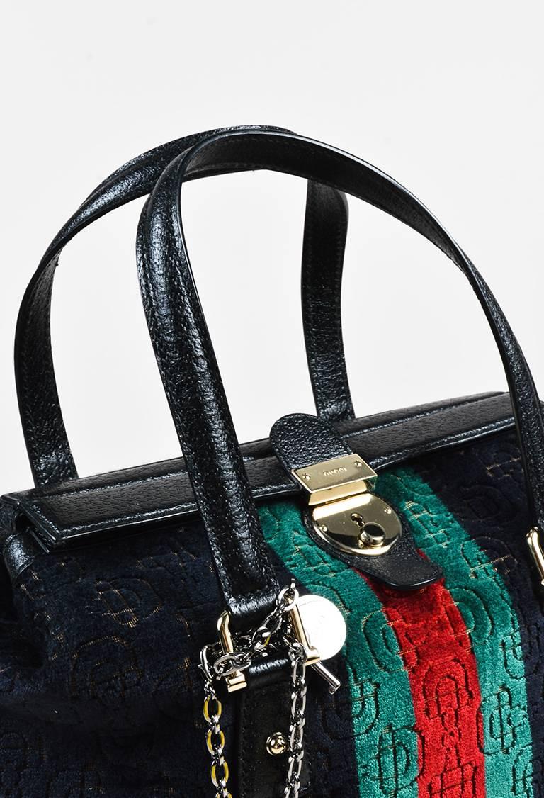 Gucci Black Multicolor Velvet Leather Horsebit Print 