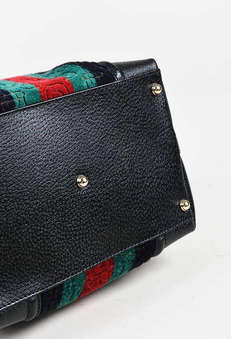 Gucci Black Multicolor Velvet Leather Horsebit Print 