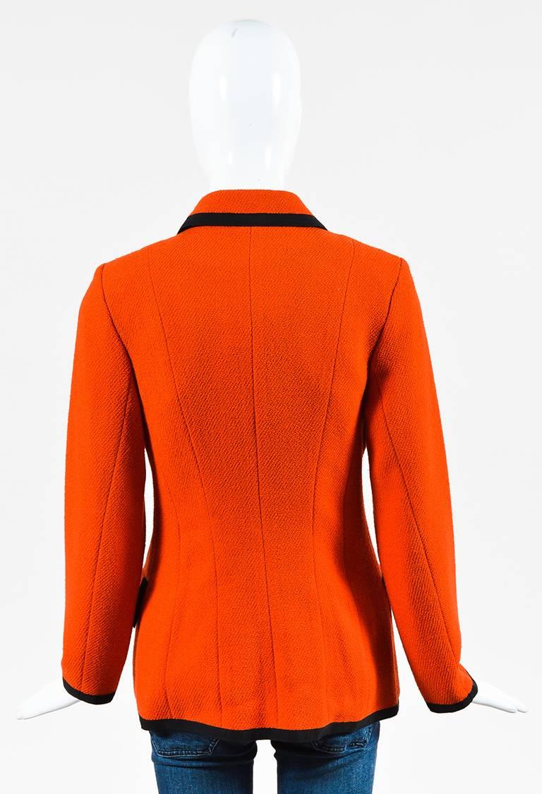 Red Vintage Chanel Boutique Orange Wool Black Grosgrain 'CC' Blazer Jacket For Sale