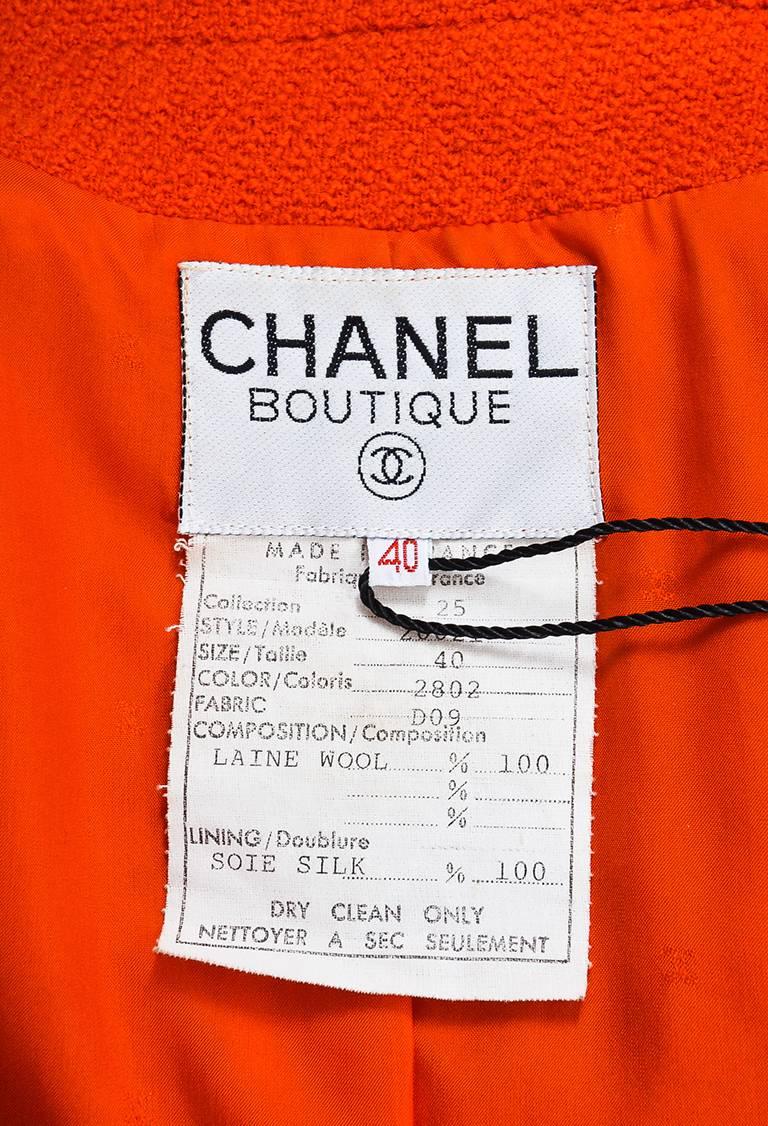 Women's Vintage Chanel Boutique Orange Wool Black Grosgrain 'CC' Blazer Jacket For Sale