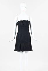 Karl Lagerfeld Vintage Schwarzes trägerloses Godet-Kleid aus Leinen