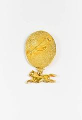 Chanel Vintage Gold 'CC' Crown Horse Charm Medallion Brooch