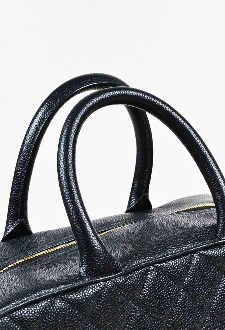 Chanel Black Caviar Leather Quilted 'CC' Top Handle Bowler Bag For Sale 2