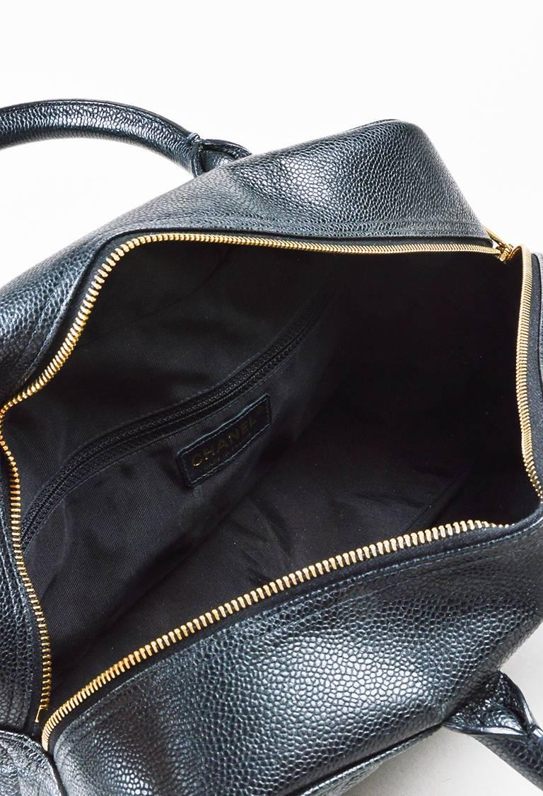 Chanel Black Caviar Leather Quilted 'CC' Top Handle Bowler Bag For Sale 3
