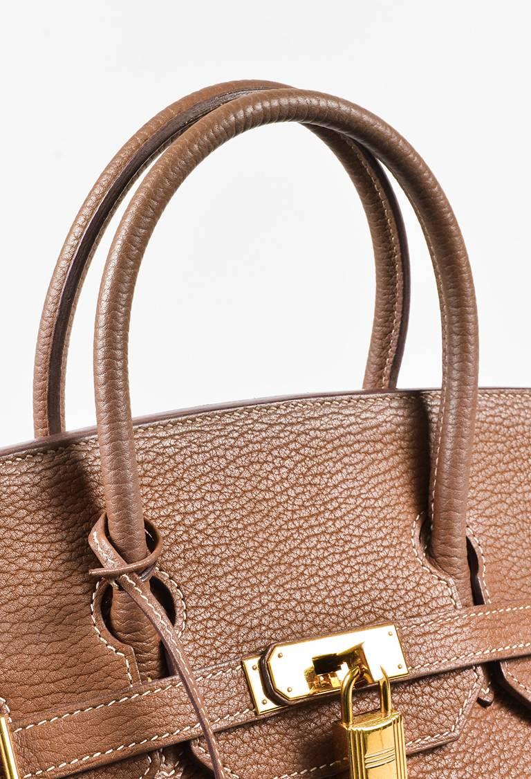 Women's Hermes Cognac Brown Clemence Leather 'HAC' Birkin 35 Satchel Tote Bag For Sale