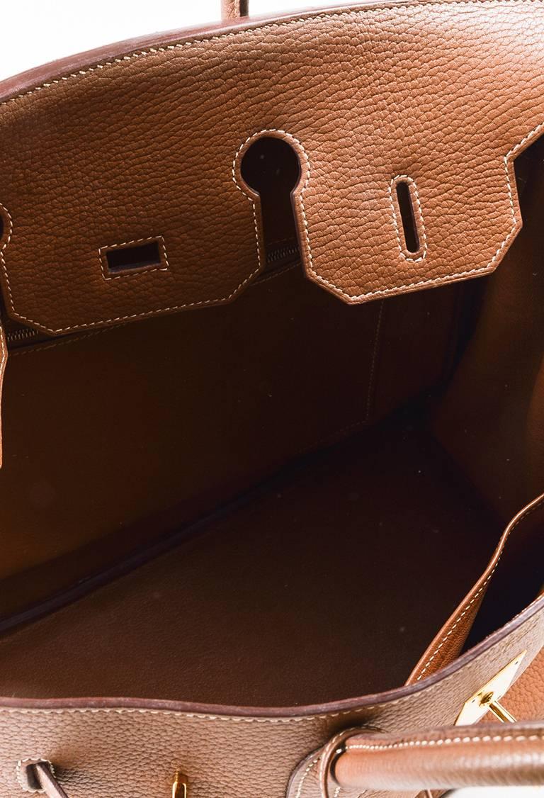 Hermes Cognac Brown Clemence Leather 'HAC' Birkin 35 Satchel Tote Bag For Sale 1