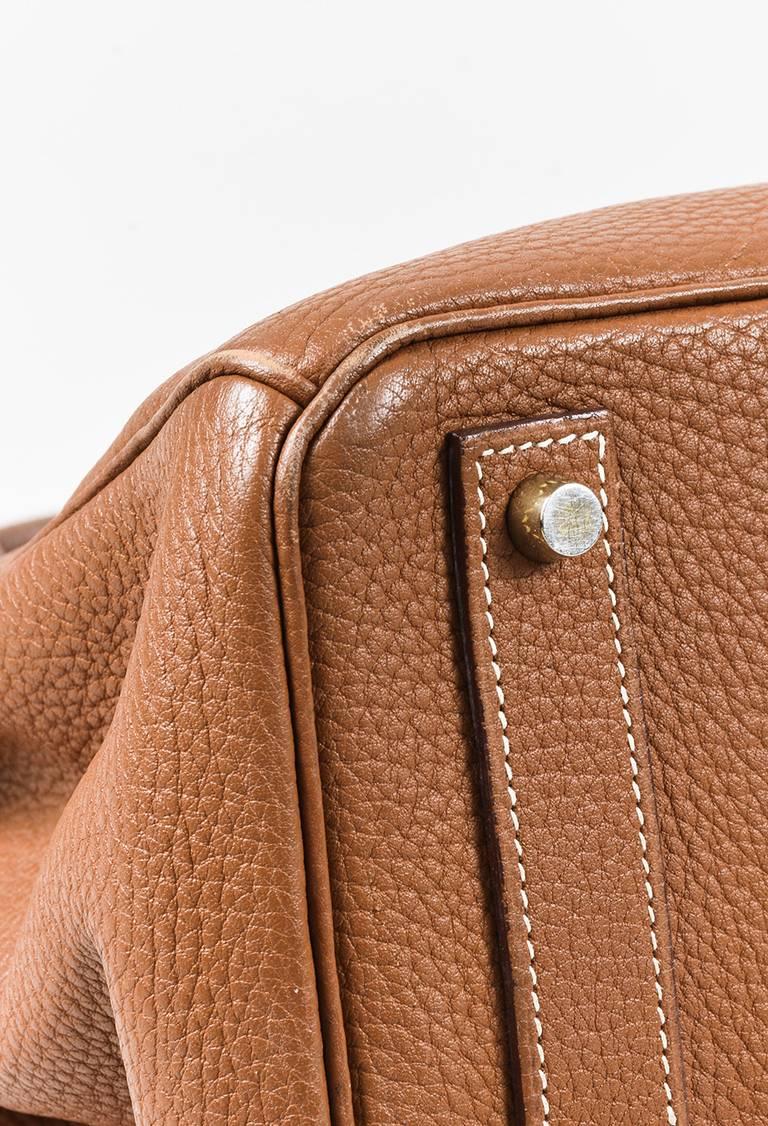 Hermes Cognac Brown Clemence Leather 'HAC' Birkin 35 Satchel Tote Bag For Sale 3