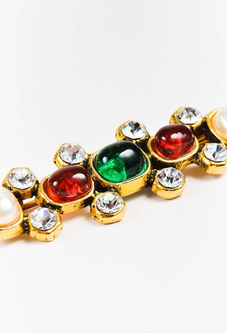 Chanel Vintage Multicolor Gold Gripoix Faux Pearl Brooch In Fair Condition For Sale In Chicago, IL
