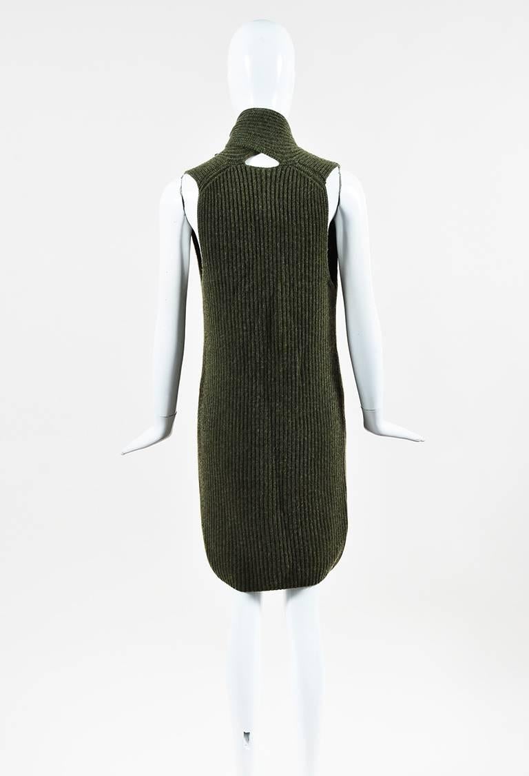 Black Chanel 08C Olive Green Cashmere Knit Logo Sweater Dress