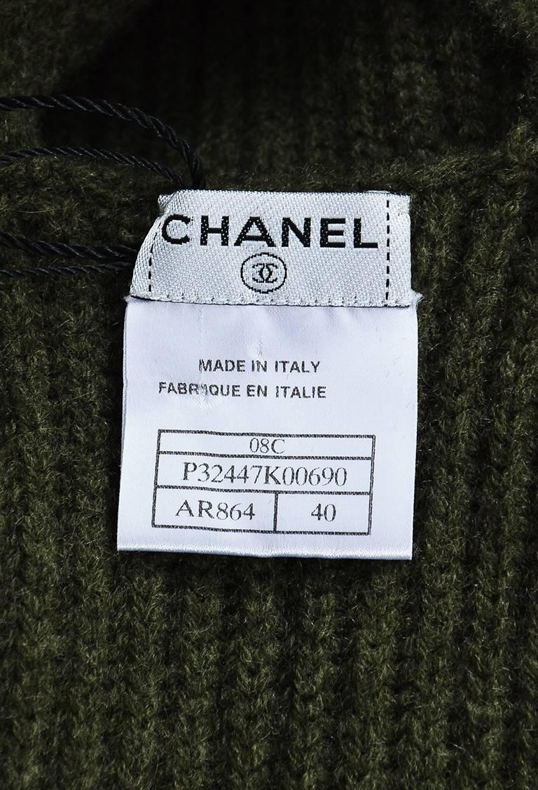Women's or Men's Chanel 08C Olive Green Cashmere Knit Logo Sweater Dress