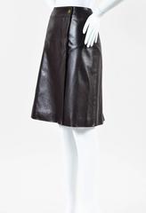 Chanel 01A Brown Leather A Line Button Down Wrap Skirt SZ 42
