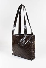 Vintage Chanel Brown Patent Leather Quilted Shopper Shoulder Tote Bag