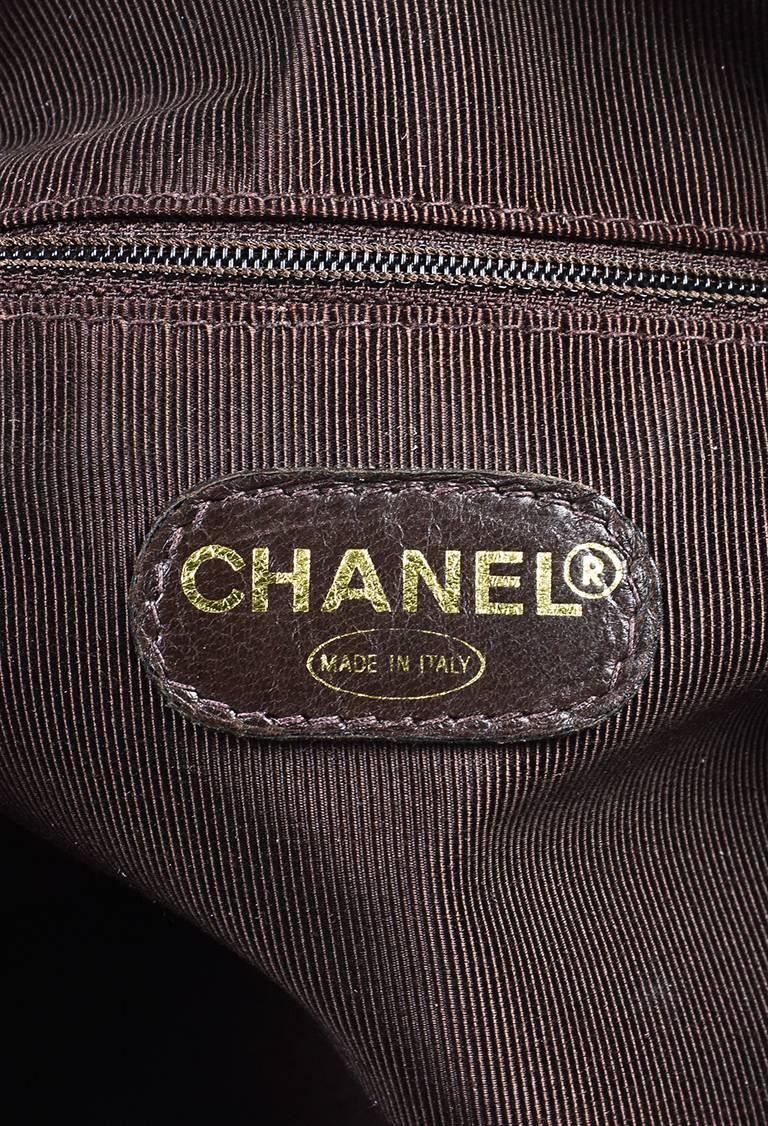 Vintage Chanel Brown Patent Leather Quilted Shopper Shoulder Tote Bag For Sale 3