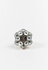 Chanel 08A Silver Tone Opalescent Layered Button Flower CC Cocktail Ring SZ 6.5